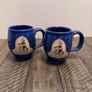 Deneen Pottery Handthrown BedandBreakfast.com Mugs 2014 Blue Set of 2 USA Made